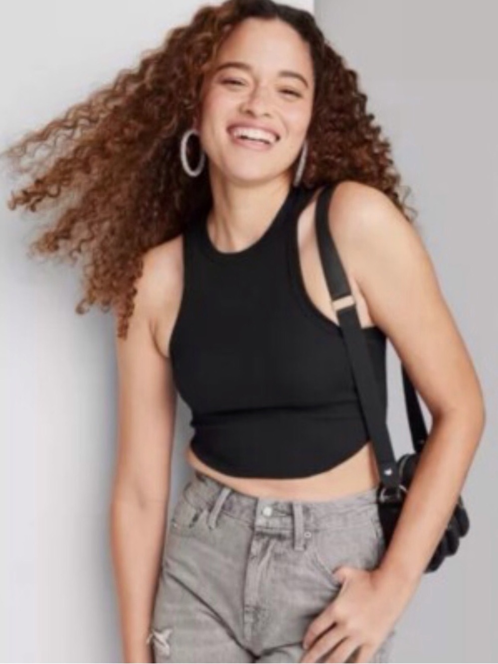 Wild Fable Black Ribbed Cropped Tank Top Size-M NWT
